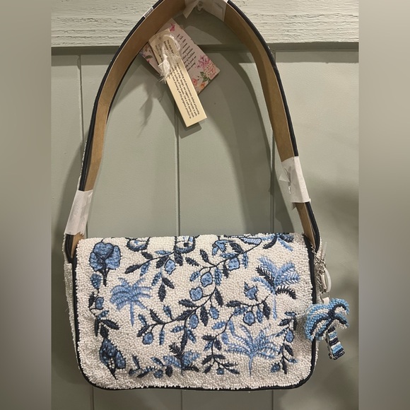 TikTok Viral Blue Floral/ Palm Tree Beaded Shoulder Bag - Picture 2 of 3